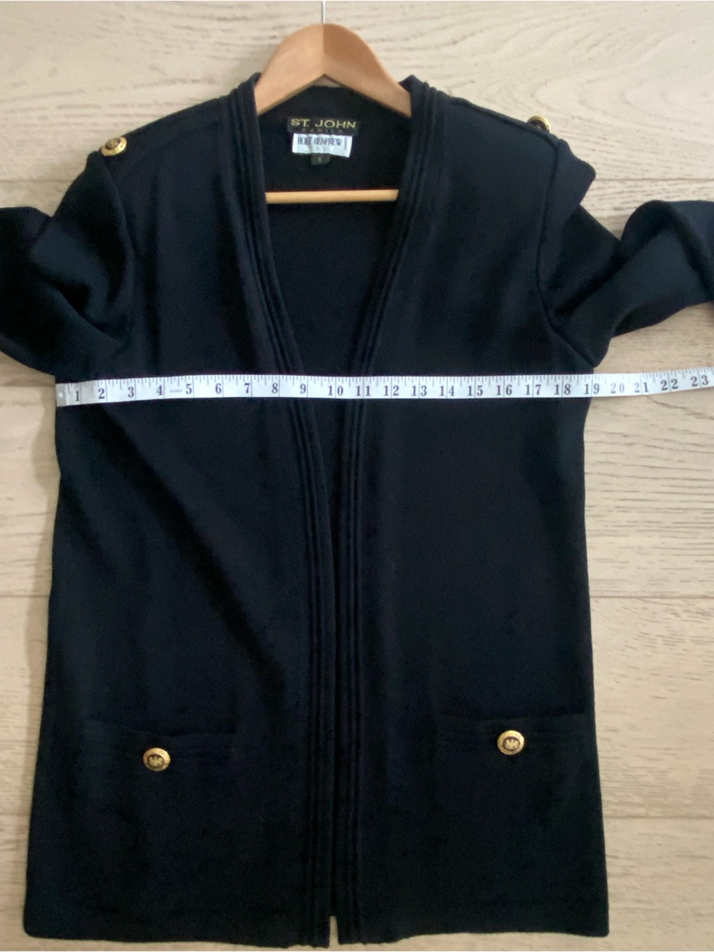 ST. JOHN Santana Knit Open Front Cardigan Small Black Wool Blend EUC - Picture 8 of 9